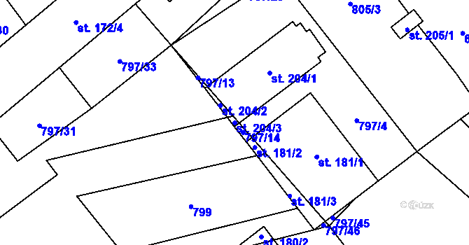 Parcela st. 204/3 v KÚ Podlešín, Katastrální mapa