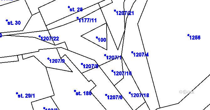 Parcela st. 1207/1 v KÚ Podlešín, Katastrální mapa