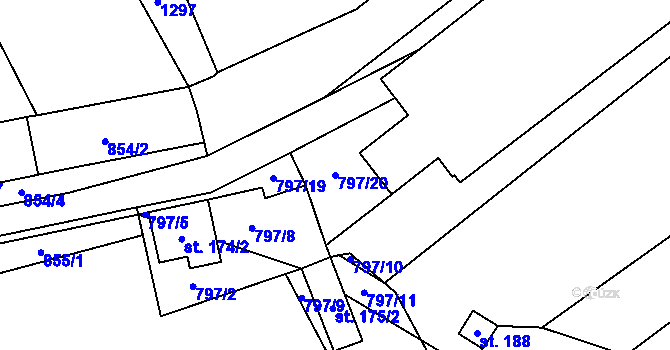 Parcela st. 797/20 v KÚ Podlešín, Katastrální mapa