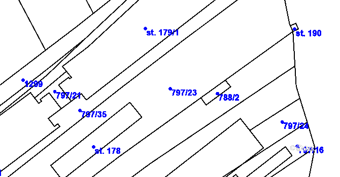 Parcela st. 797/23 v KÚ Podlešín, Katastrální mapa