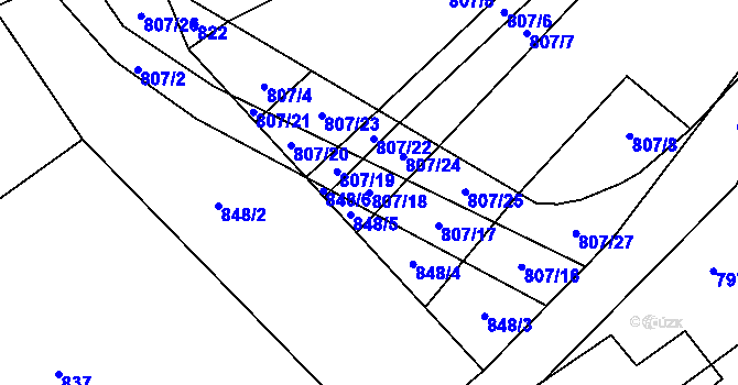 Parcela st. 807/18 v KÚ Podlešín, Katastrální mapa