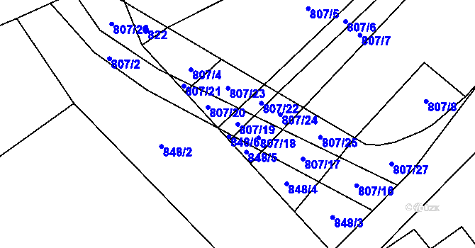 Parcela st. 807/19 v KÚ Podlešín, Katastrální mapa