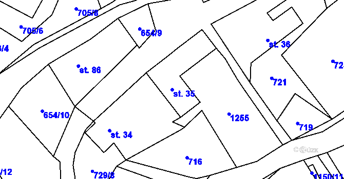 Parcela st. 35 v KÚ Podlíšťany, Katastrální mapa