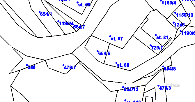 Parcela st. 654/6 v KÚ Podlíšťany, Katastrální mapa