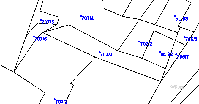 Parcela st. 703/3 v KÚ Podlíšťany, Katastrální mapa