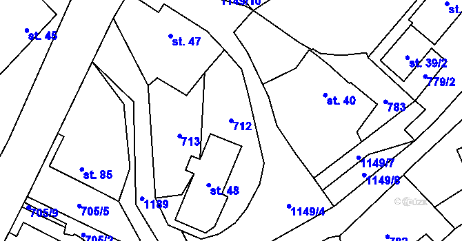 Parcela st. 712 v KÚ Podlíšťany, Katastrální mapa