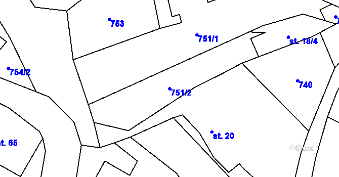 Parcela st. 751/2 v KÚ Podlíšťany, Katastrální mapa