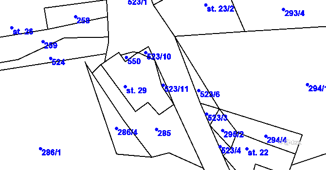 Parcela st. 523/11 v KÚ Vížky, Katastrální mapa