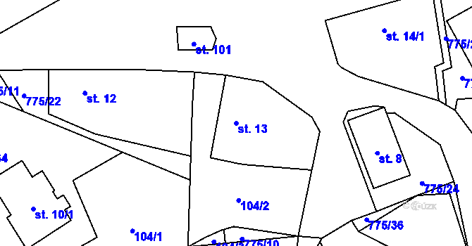 Parcela st. 13 v KÚ Podluhy, Katastrální mapa
