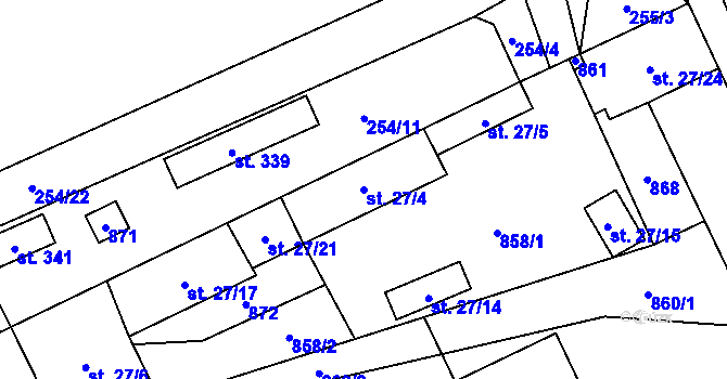 Parcela st. 27/4 v KÚ Podluhy, Katastrální mapa
