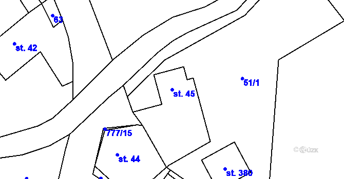 Parcela st. 45 v KÚ Podluhy, Katastrální mapa