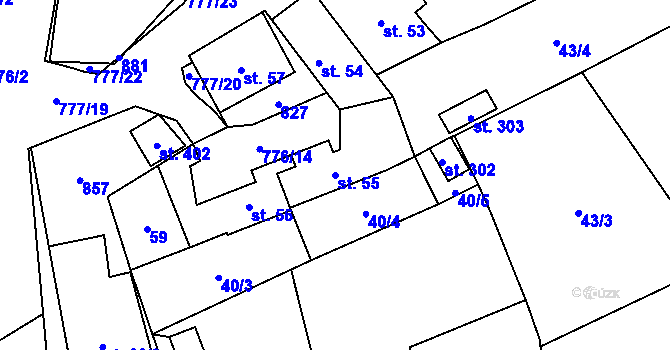Parcela st. 55 v KÚ Podluhy, Katastrální mapa