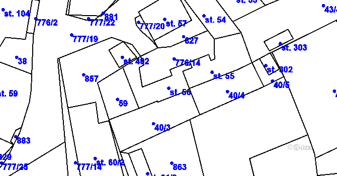 Parcela st. 56 v KÚ Podluhy, Katastrální mapa