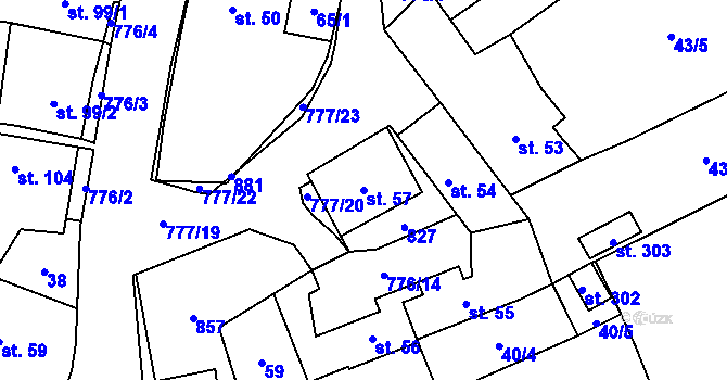 Parcela st. 57 v KÚ Podluhy, Katastrální mapa