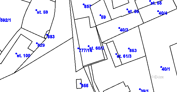 Parcela st. 60/2 v KÚ Podluhy, Katastrální mapa