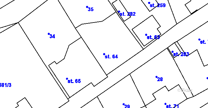 Parcela st. 64 v KÚ Podluhy, Katastrální mapa