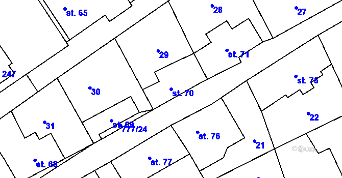 Parcela st. 70 v KÚ Podluhy, Katastrální mapa