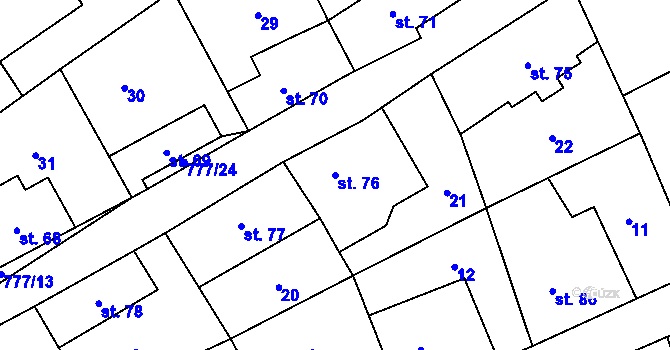 Parcela st. 76 v KÚ Podluhy, Katastrální mapa