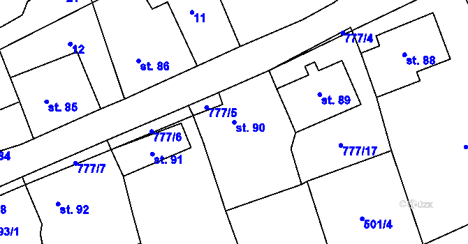 Parcela st. 90 v KÚ Podluhy, Katastrální mapa