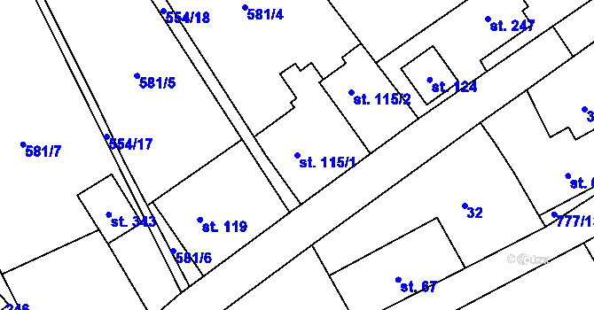 Parcela st. 115/1 v KÚ Podluhy, Katastrální mapa