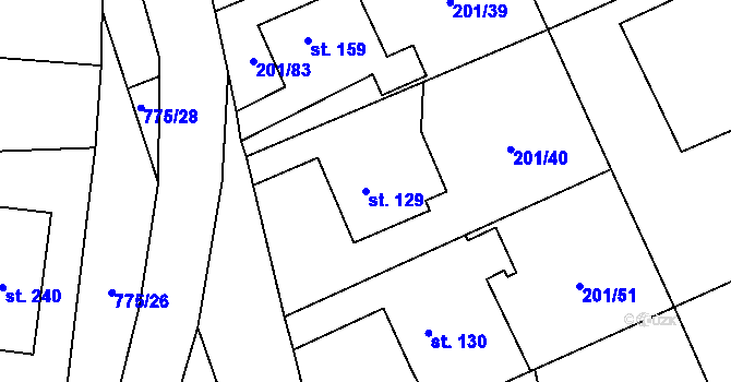 Parcela st. 129 v KÚ Podluhy, Katastrální mapa