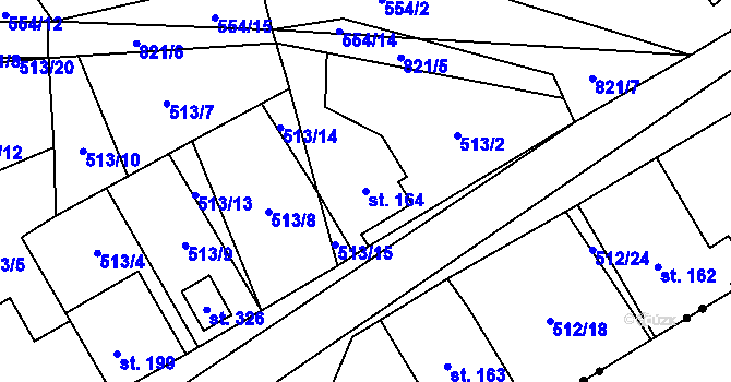 Parcela st. 164 v KÚ Podluhy, Katastrální mapa