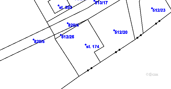 Parcela st. 174 v KÚ Podluhy, Katastrální mapa