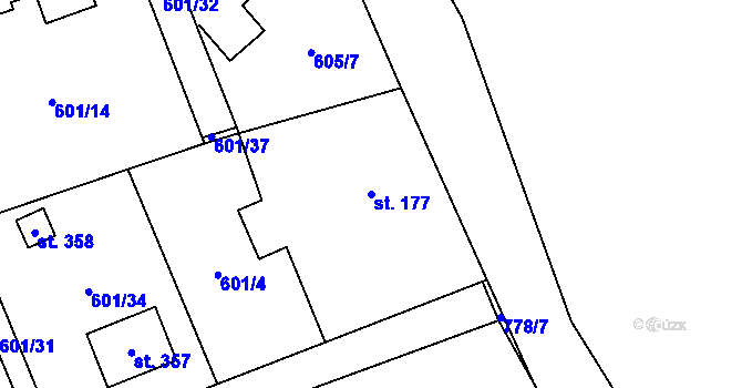 Parcela st. 177 v KÚ Podluhy, Katastrální mapa