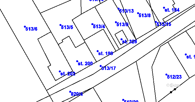 Parcela st. 199 v KÚ Podluhy, Katastrální mapa