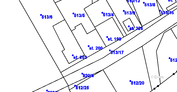 Parcela st. 200 v KÚ Podluhy, Katastrální mapa