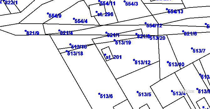 Parcela st. 201 v KÚ Podluhy, Katastrální mapa