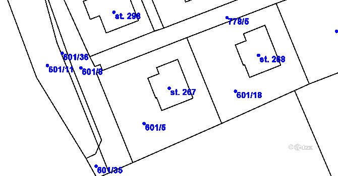 Parcela st. 267 v KÚ Podluhy, Katastrální mapa
