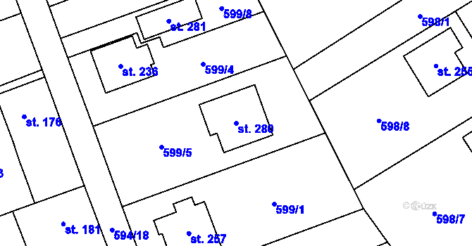 Parcela st. 280 v KÚ Podluhy, Katastrální mapa