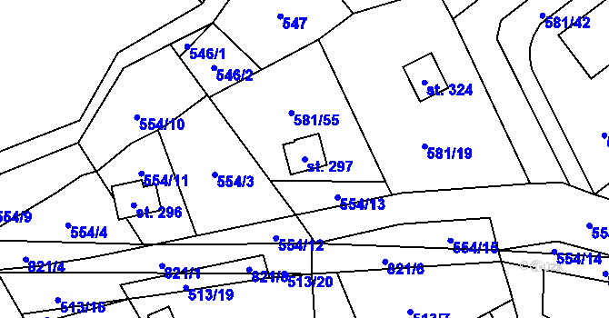Parcela st. 297 v KÚ Podluhy, Katastrální mapa