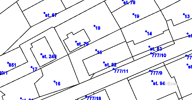 Parcela st. 15 v KÚ Podluhy, Katastrální mapa