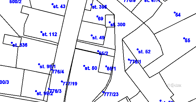 Parcela st. 65/2 v KÚ Podluhy, Katastrální mapa