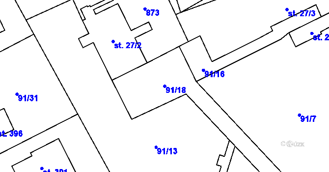 Parcela st. 91/18 v KÚ Podluhy, Katastrální mapa