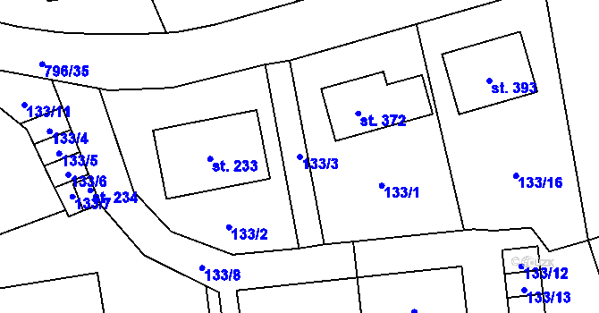 Parcela st. 133/3 v KÚ Podluhy, Katastrální mapa