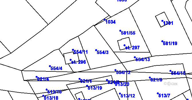 Parcela st. 554/3 v KÚ Podluhy, Katastrální mapa