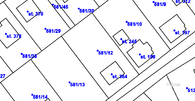 Parcela st. 581/12 v KÚ Podluhy, Katastrální mapa