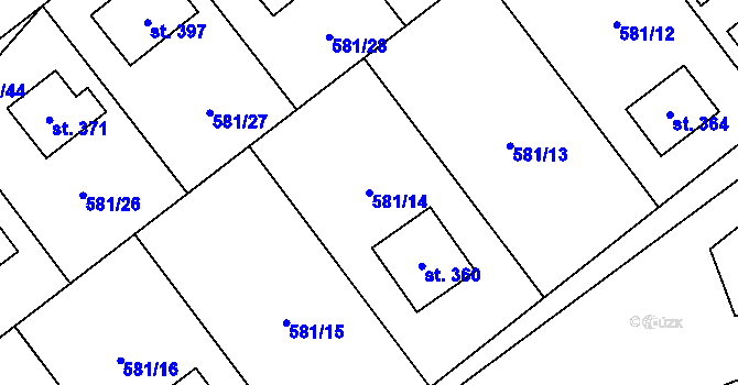 Parcela st. 581/14 v KÚ Podluhy, Katastrální mapa