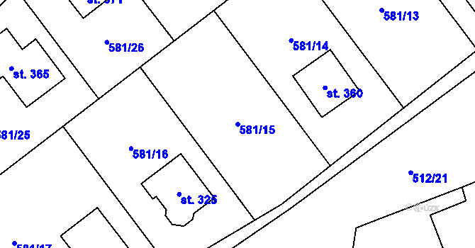 Parcela st. 581/15 v KÚ Podluhy, Katastrální mapa