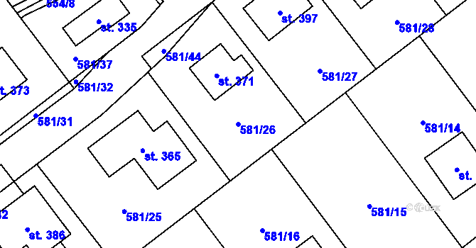 Parcela st. 581/26 v KÚ Podluhy, Katastrální mapa