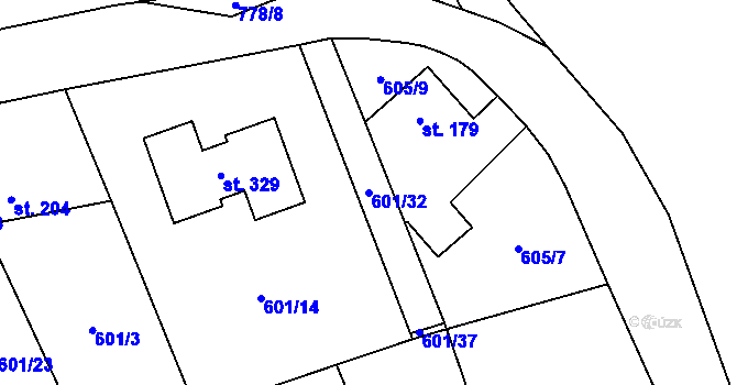Parcela st. 601/32 v KÚ Podluhy, Katastrální mapa