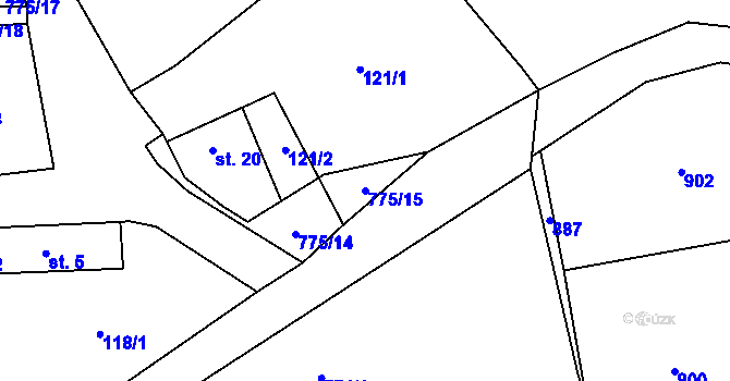 Parcela st. 775/15 v KÚ Podluhy, Katastrální mapa