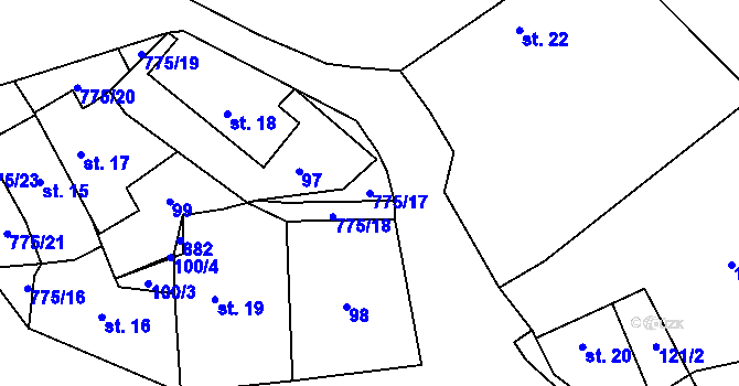 Parcela st. 775/17 v KÚ Podluhy, Katastrální mapa