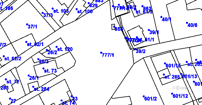 Parcela st. 777/1 v KÚ Podluhy, Katastrální mapa