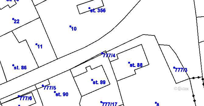 Parcela st. 777/4 v KÚ Podluhy, Katastrální mapa