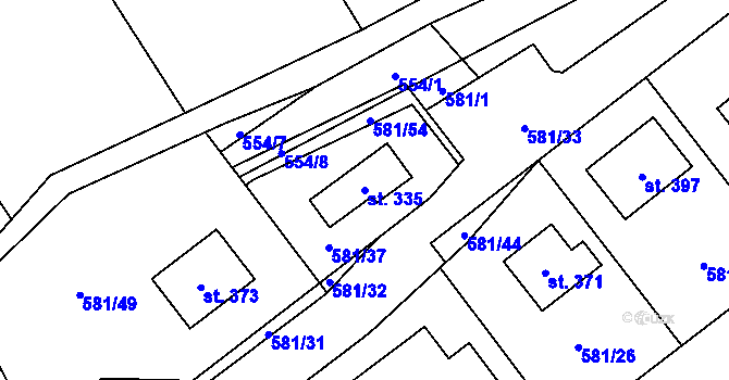 Parcela st. 335 v KÚ Podluhy, Katastrální mapa