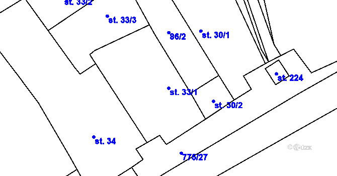Parcela st. 33/1 v KÚ Podluhy, Katastrální mapa
